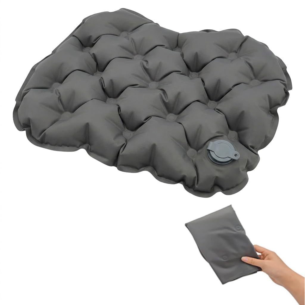 Skycen Inflatable Travel Seat Cushion, Portable Air Seat Pad for Airplane Long Sitting, Lightweight Foldable Cushion for Car, Office, Camping, Concerts and Stadium (Grey 30 x 40cm)