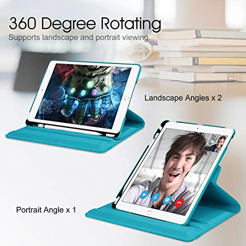 Image of Fintie Rotating Case for iPad 9th Generation (2021) / 8th Generation (2020) / 7th Gen (2019) 10.2 Inch - 360 Degree Rotating Stand Cover with Pencil Holder, Auto Wake Sleep, Legacy Teal