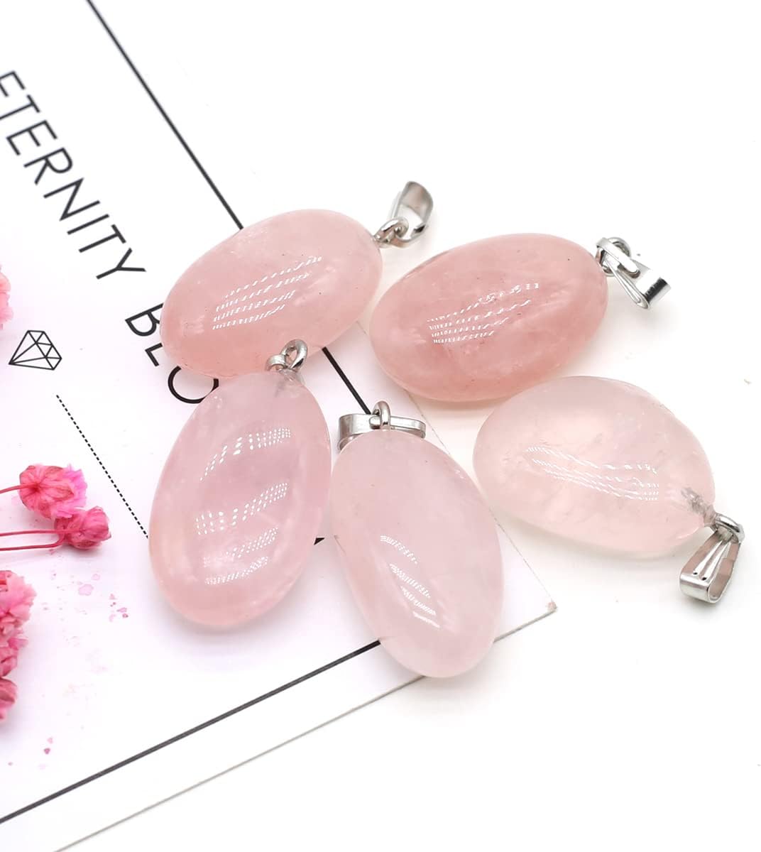 QSLLER 20pcs Natural Crystals Stone Pendant Amethyst Rose Quartz Smooth Polished Gemstone Charms for Jewelry Making DIY Necklace Earrings - Image 7