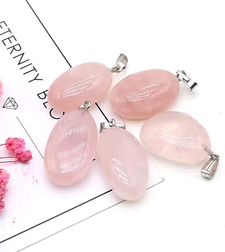 Miniatura 7 de QSLLER 20 piezas Colgantes de Piedras de Cristales Naturales Amatista Cuarzo Rosa Gemas Pulidas Lisas Dijes para Hacer Joyas DIY Collares Aretes