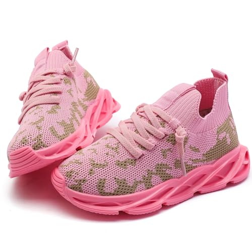 DADAWEN Boys Girls Lightweight Breathable Sneakers Kids Tennis Shoes Athletic Running Shoes for Toddler/Little Kid Pink US Size 7 M Toddler