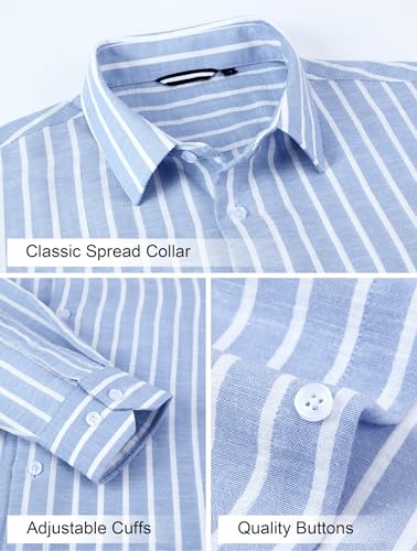 Esabel.C Men's Linen Casual Button Down Shirts Long Sleeve Striped Cotton Regular Fit Beach Wedding Shirts4