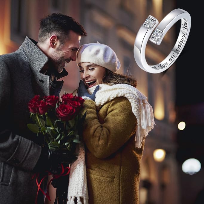 YLT 925 Sterling Silver Adjustable Ring for Women Birthstone Rings Cubic Zirconia Open Ring Gifts for Daughter Teens - Image 4