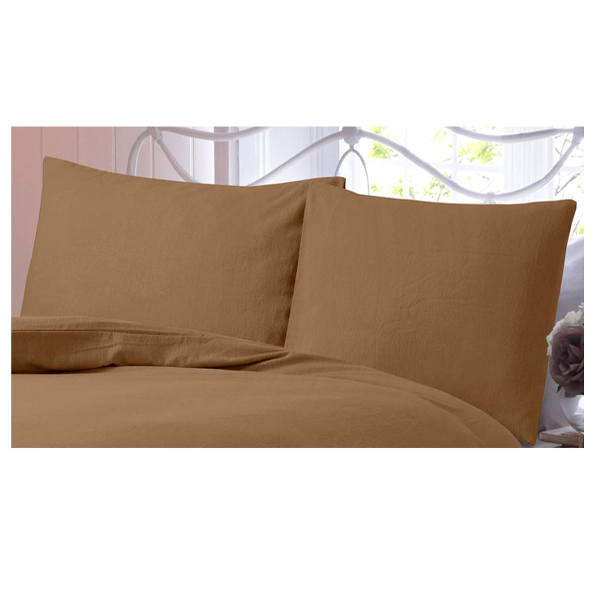 GC GAVENO CAVAILIA 100% Brushed Cotton Fitted Sheet OR Pillowcases, Plain Flannelette Bed Sheets, Latte, 50X75, 423829