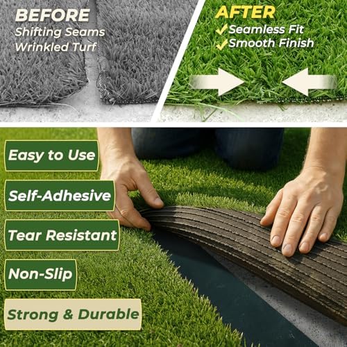 Artificial Grass Tape ๏ผ6InX49Ft๏ผ with Utility Knife, Self-Adhesive Turf Tape - Artificial Turf Seaming Tape - Joining Fixing Grass Carpet, Rug Outdoor, Tape for Artificial Grass - Green -by Linghou