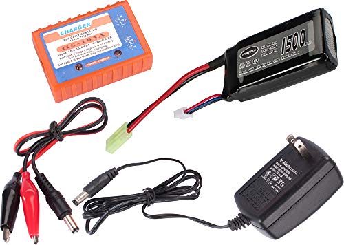 Evike Matrix High Performance 7.4V PEQ Type Airsoft RC LiPo Battery (Configuration: 1500mAh   20C   Small Tamiya BMS Smart Charger Package)