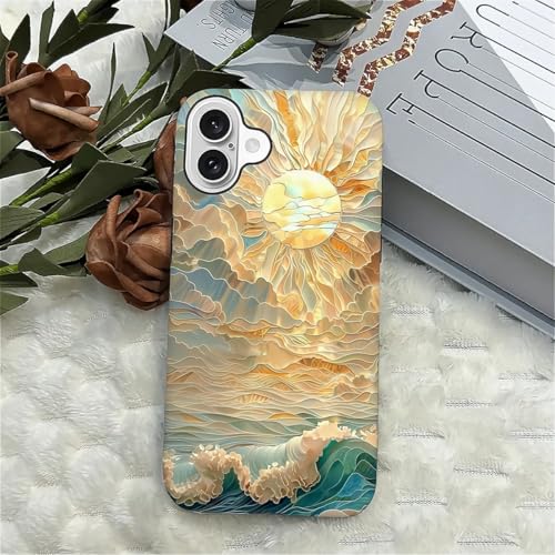 ZHEGAILIAN Case for iPhone 16,Ocean Waves Sun Rays Stained Glass 2 in 1 Hard Shell + Silicone,Shockproof Bumper Drop Protective Compatible with iPhone 16 by ZHEGAILIAN - Used condition - Image 3