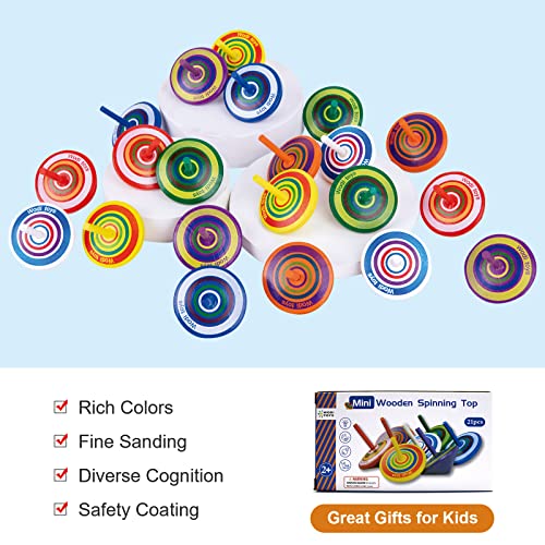 Wodi Wooden Spinning Tops, 21 Pcs Wood Novelty Gyroscopes, Kids Handmade Painted Spinner, Kindergarten Toys, Vintage Craft Spin Top, Great Gift For Toddlers Girls Boys #TOP4