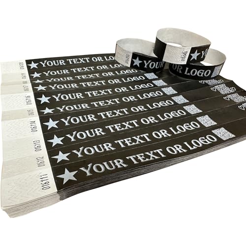 Wrist Magic Studio 600 Schwarz Individuell Bedruckte Tyvek-Armbänder mit Ihrem Personalisierten Text/Logo für veranstaltungen, Partys, Festivals, ID