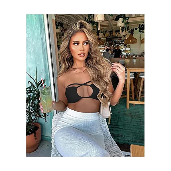 TOB-Womens-Sexy-Criss-Cross-Lace-Up-Sling-Basic-Bow-Tie-Crop-Top TOB Women's Sexy Criss Cross Lace Up Sling Basic Bow Tie Crop Top Black