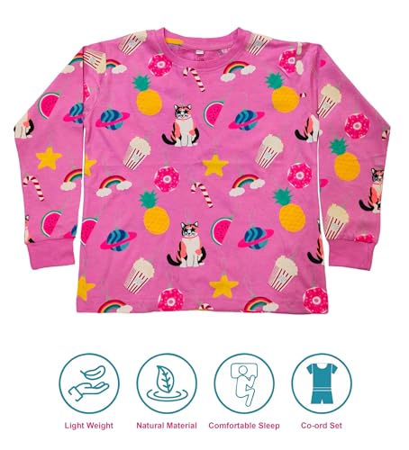 Image of Hestia | H.NSG.N.1 | Kids Girls Nightwear | Sleepwear | Cotton |Trouser Full Sleeves Tshirt | Elastic Waist |Night Dress with Pyjama Tshirts for Girls|All Over Horse Printed |Blue Color 4-6Yrs |Set 1