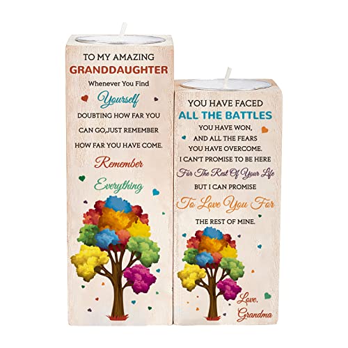 Superdant To My Granddaughter Personalized Tealight Candle Holder Rainbow Wooden Candlestick Holders Tree Decorative Tea Light Candle Holder Set For Grandparents To Granddaughter Gifts #TOP12