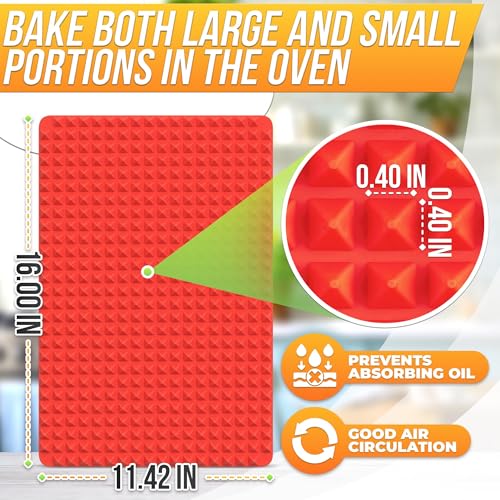 Silicone Baking Mat - Convenient 16x11.42\" Silicone Cooking Mat, Non-Stick, Heat-Resistant, Flexible, and Easy-to-Clean - Red Pyramid Sheet for Oven or Microwave that Prevents Fat Absorption - Thumbnail 2