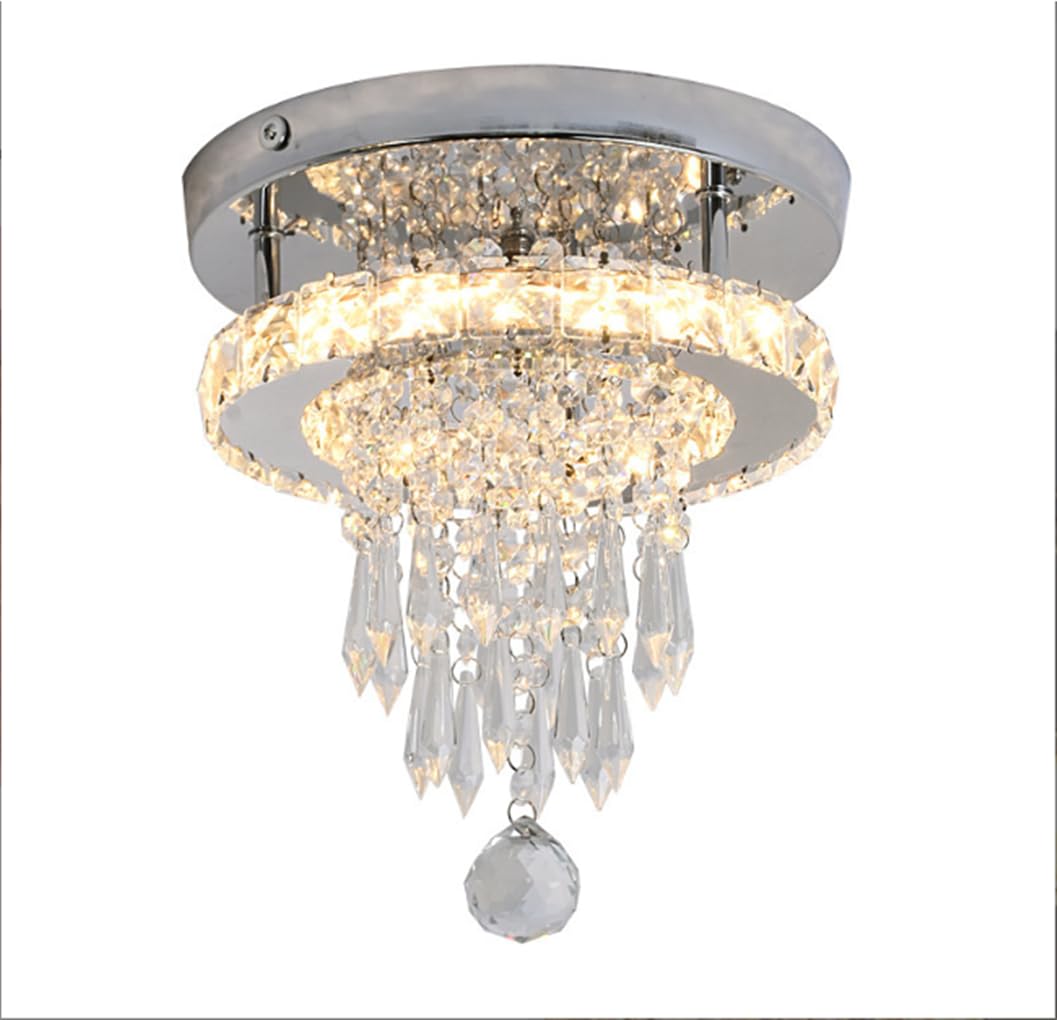 Lampada da soffitto LED rotonda in Cristallo Acciaio Inox e Cristallo K9, 3 colori regolabili, 25 * 27.5cm, Illuminazione di lusso per Corridoio, Atrio, Balcone, Ingresso