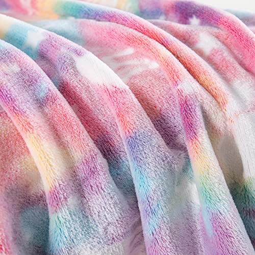 Qsteheml Glow In The Dark Throw Blanket, Luminous Blanket Birthday Gift For Boys Girls Kids Toddlers, Cozy Soft Fluffy Fuzzy Flannel Fleece Blanket For Couch Sofa Bed, 50" X 60", Rainbow Unicorn #TOP3