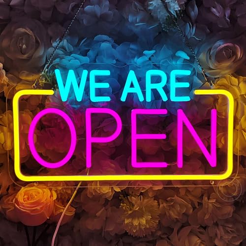 Image of SYLHOME We Are Open Led Neon Light Sign Business Coffee Shop Store Bar Restaurant Pub Salon Hotel Welcome Door Window Wall Decor Sign USB 15.75 inchX8.4 inch