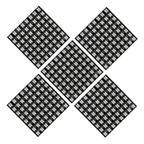 HJHX 5-Pack LED Matrix Panel 8x8, 64 Pixels Individually Addressable Flexible Led Panel, Programmable RGB 5050SMD Digital Led Display Screen for Arduino, Raspberry pi, Image Video Text Display