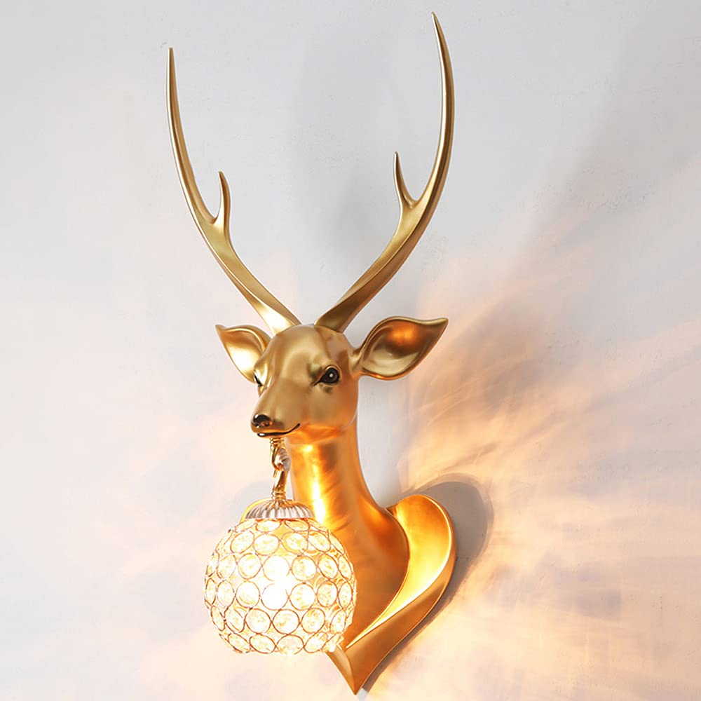 HXYSXHJUO Wall Sconce Deer Head Antler Retro Indoor Lamp Mounted for Bedroom Bedside Lighting