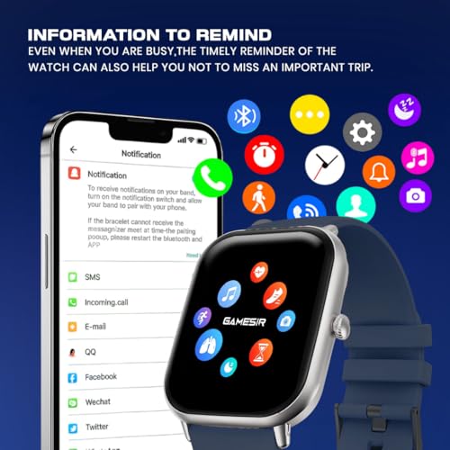 Image of GameSir H9 Smartwatch - Big Display | Bluetooth Calling | Heart Rate & SpO2 Monitor | 100+ Sports Modes | Long Battery | IP68 Waterproof | TFT Display | Design for Men & Women (Dark Blue)