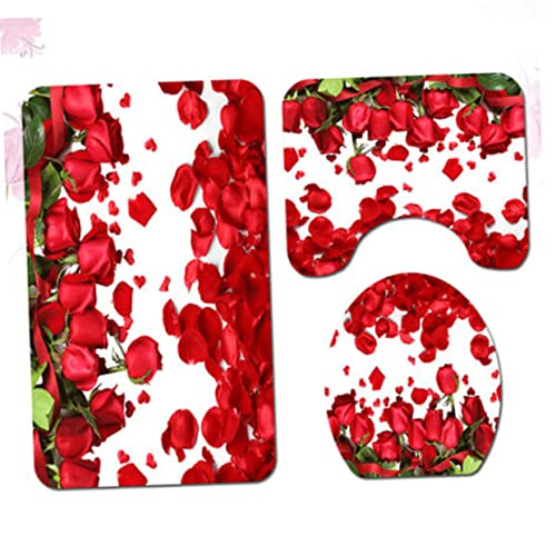 HANABASS 4-Teiliges Badematten-Set Teppich Badezimmermatte Duschvorhang Toilettenmatte Toilettenbodenmatten-Set… – Bild 4