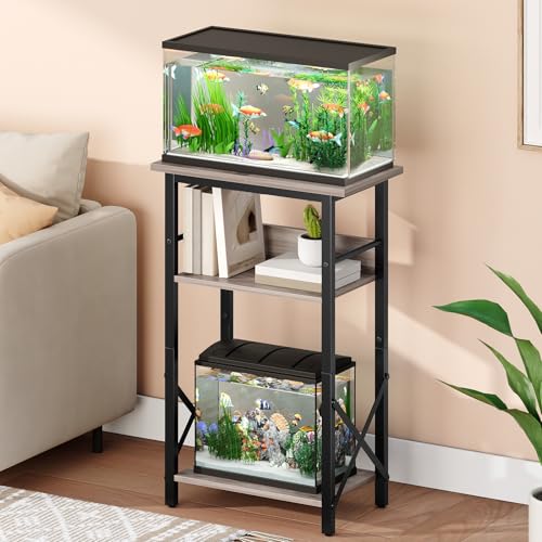 Image of HOOBRO 10 Gallon Aquarium Stand, 3-Tier Fish Tank Stand with Storage, Reptile Turtle Tank Stand with Metal Frame, 20.5 inch L x 11 inch W , Greige BG52FT01
