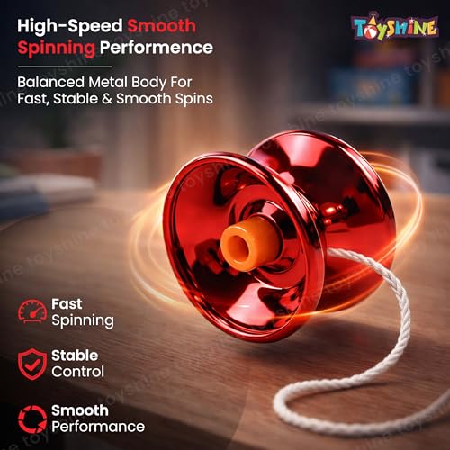 Image of Toyshine High Gloss Speed Metal YoYo Spinner Toy with String | Smooth Spinning Trick YoYo Skill Toy for Hand Eye Coordination | Classic Skill Game Toy for Kids Boys Girls & Teens - Red