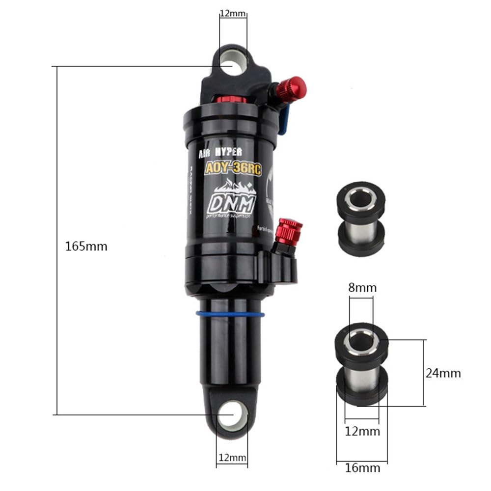 Amortiguador Trasero de Bicicleta, 165×35mm Amortiguador Trasero de Aire de Bicicleta, Amortiguador de Choque de Suspensión Trasera Potente con Rebote y Amortiguación de la Presión de Aire