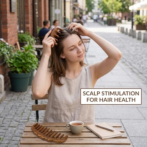 Image of 2pcs Wooden Scalp Massager Comb - Hair Comb for Curly Hair - Wide Tooth Detangling Sandalwood Comb - No Static Natural Aroma Wood Comb for Women and Men