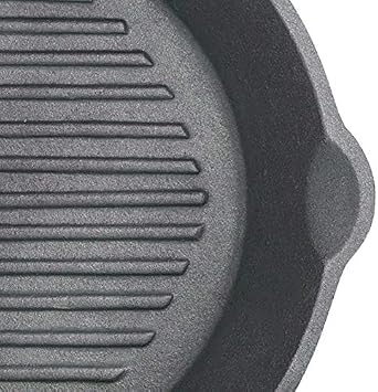 KitchenCraft Ribbed Round Induction-Safe Cast Iron Griddle Pan, 24 cm (9.5