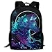 Produktbild Laptop-Rucksack, stilvoll, für Schule, Schule, Freizeit, Tagesrucksack, Computertasche für Damen/Mädchen/Reisen/Business Schwarz Mysteriously Galaxy Starry Wolf Blumen One Size