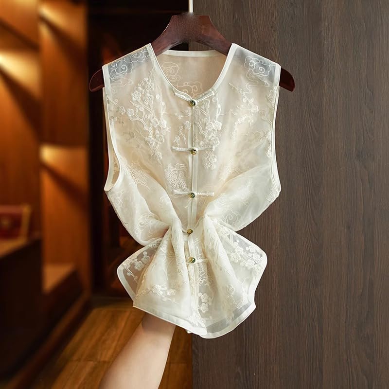 Camiseta de estilo chino con bordado de organza para conectar con la moda 2