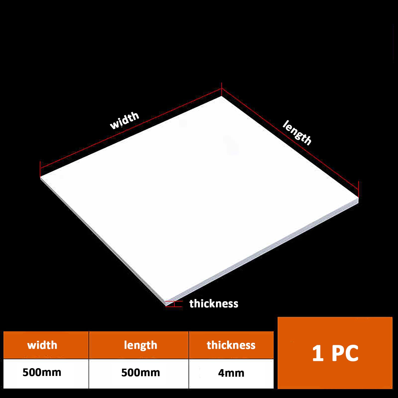 500mm×500mm Teflon PTFE Spessore 1mm-30mm del Foglio di plastica Vergine Adatto per l'industria, l'industria Chimica, l'elettronica,4mm