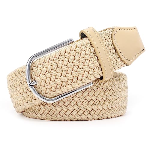 SANSTHS Women Men Woven Stretch Braided Belts Multicolored Elastic Canvas Fabric Belt for Jeans Pants Shorts Dress