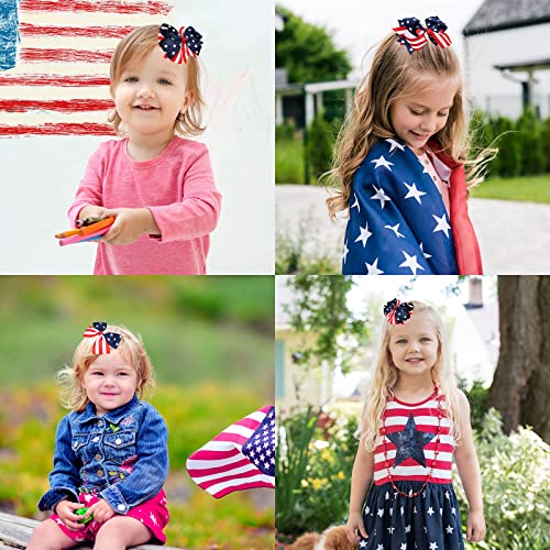 Whaline 6Pcs Patriotic Hair Bow Clips American Flag Hair Barrettes Blue Red White Stars Stripe Hairgrips 4Th Of July Hair Accessories For Independence Day Memorial Day Party Supplies, 3 Designs #TOP6