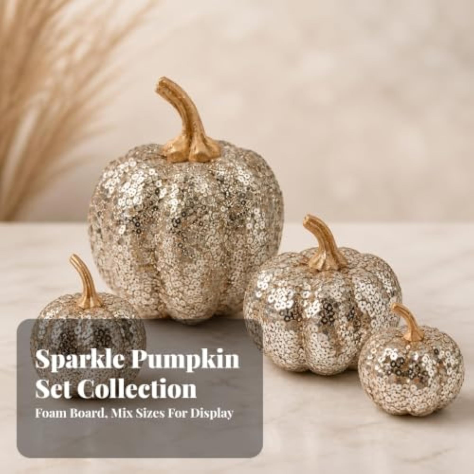 4 Pieces Glittery Pumpkin Shimmering Sequin Ornaments
