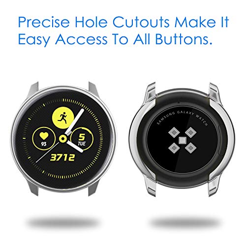Image of 3 Pack - Fintie Case Compatible with Samsung Galaxy Watch Active 40mm (Not Fit for Active 2), Premium Soft TPU Screen Protector All-Around Protective Bumper Shell Cover, Black, Clear, Silver