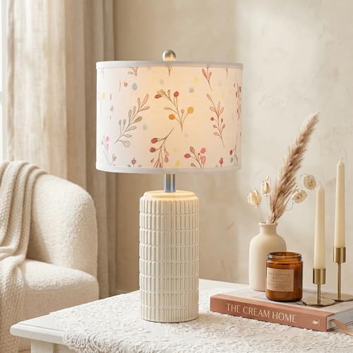 Image of PoKat 23'' Table Lamp with Flower Lampshade for Night Stands, Birthday Gifts for Women Mom, House Warming Gifts New Home Decor, Ceramic Lamp for Living Room, Modern Bedroom Lamp for Nursery
