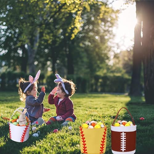Image of XinblueCo Baseball Basket Easter Baskets for Canvas Easter Egg Hunt Baskets