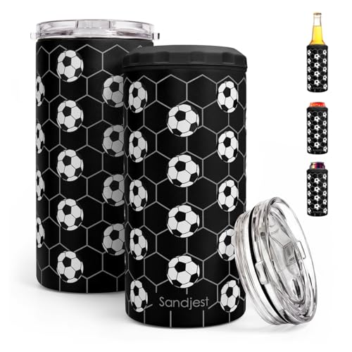 Image of Soccer Stainless Steel Can Cooler 12oz, Insulated Tumbler for Men Brother Buddy Players, Travel Cans Koozie, Sport Gift for Birthday, Christmas