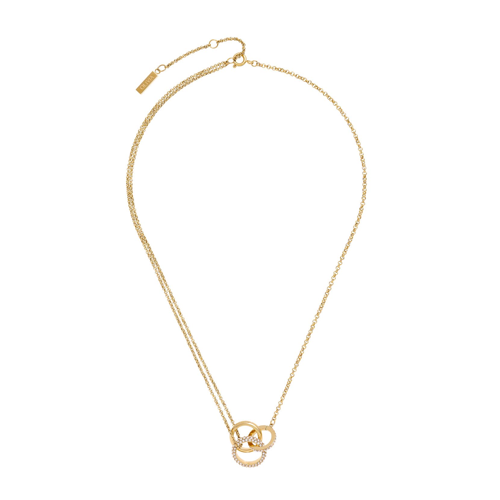 Olivia Burton Women's CLASSIC CRYSTAL INTERLINK Collection Necklace in Light Yellow Gold with Intertwined Rings and Crystals - 24100002