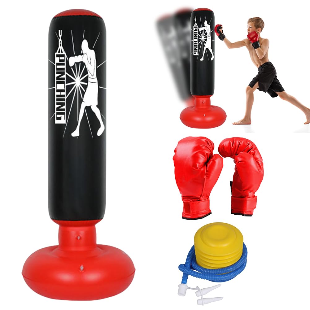 Karate Taekwondo MMA - Sacco da boxe per bambini, 3-12 anni, 160 cm, gonfiabile, con guantoni da boxe, pompa ad aria, regali per ragazzi e ragazze, pratica