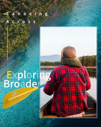 OCEANBROAD Canoe Paddle, Adjustable from 4'3''to 5'3''/130cm to 160cm Aluminum Shaft with Plastic Blade for Canoeing Boating Kayaking, 3-Piece Floatable Oar, Yellow-1 Pack