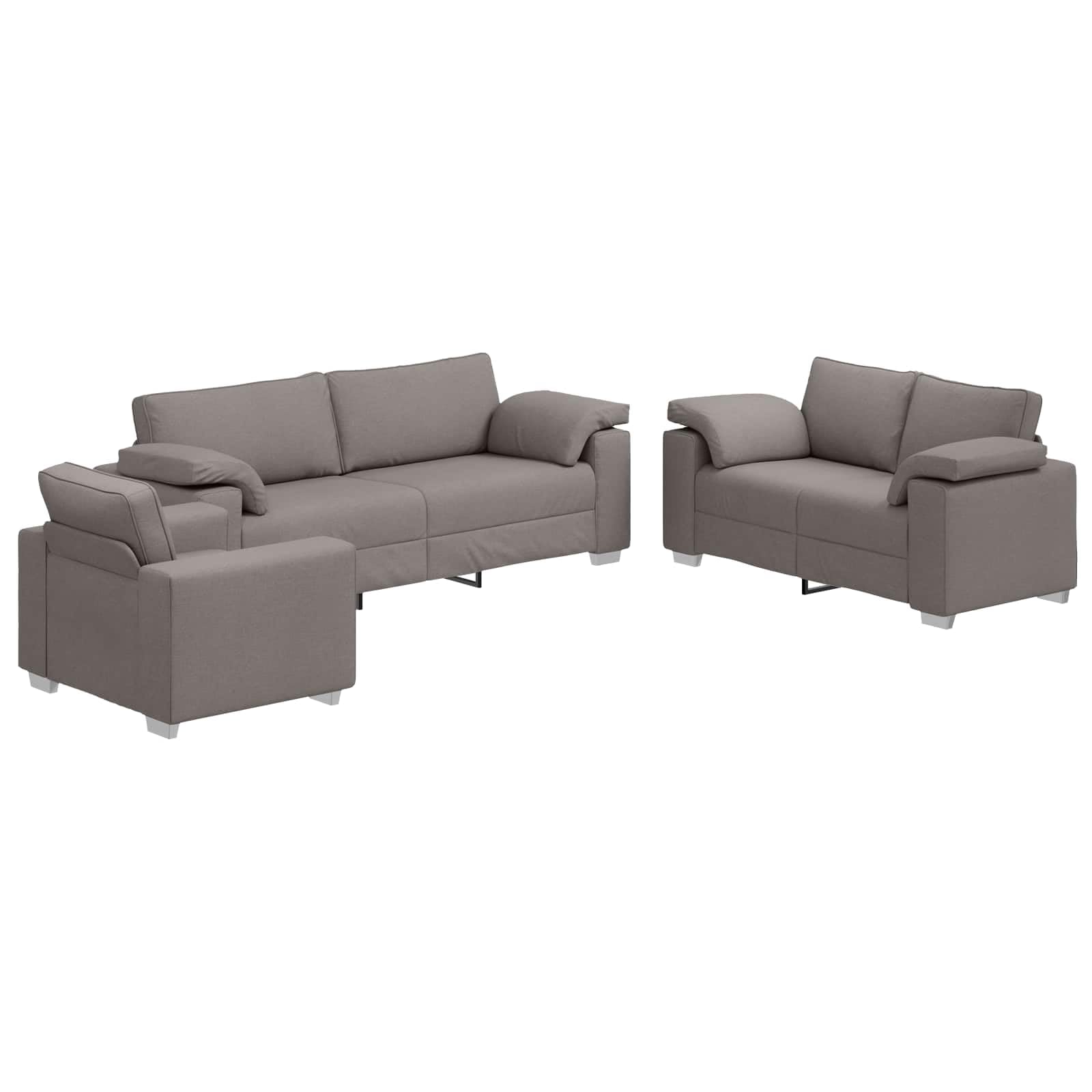 3-częściowy zestaw sof, taupe, 219 x 80 x 82 cm, z mieszanki lnu, fotel relaksacyjny, stolik kawowy, nowoczesny salon, sofa