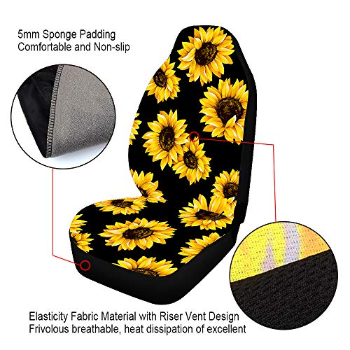 Venhoo Car Seat Covers Lovely Sunflower Universal Auto Front Seats Protector Compatible Fits for Most Car, SUV Sedan & Truck-2 Pcs