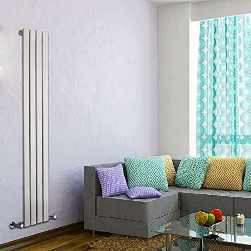 Hudson Reed Radiador de Diseño Moderno Vertical Delta - Radiador con Acabado Blanco - Paneles Planos - 1600 x 280mm - 586W - Calefacción