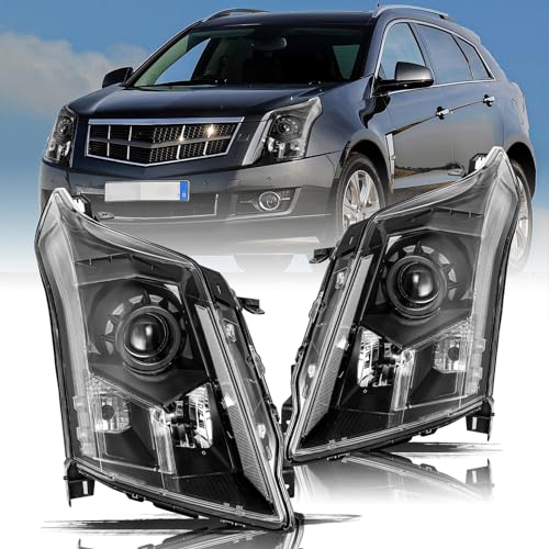 Aosky Halogen Headlight Assembly for 2010-2016 Cadillac SRX OE Style Projector Black Housing Headlamp Pair Set