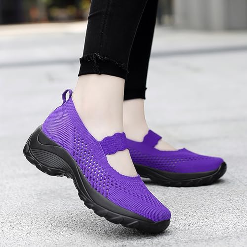 Women's Knitting Platform Wedge Walking Shoes Comfortable Breathable Mesh Elastic Ankle Strap Arch Support Gym Running Sneaker 5
