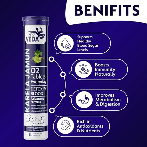 Image of FITNESS VEDA Karela Jamun Effervescent - 15 Tablets | Ayurvedic Formula for Blood Sugar Control | Supports Digestion, Glucose Metabolism & Heart Health | Fizz & Drink