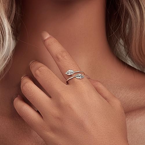 MUNDELL 925 Sterling Silver Simple Multi-layer Leaf Adjustable Ring Green Lucky Leaves Statement Ring for Women Promise Ring Fine Jewelry2