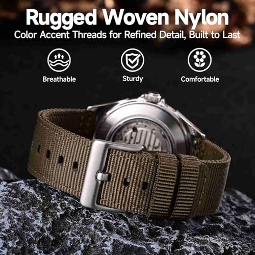 Image of WOCCI Nylon Watch Bands, Contrast Woven Design, Quick Release, Stainless Steel Buckle, Band Width 20mm 22mm 24mm 26mm